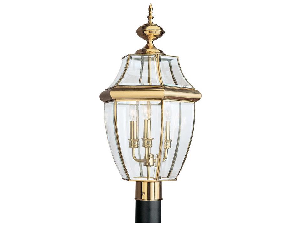 Lancaster 3-Light Outdoor Post Lantern in Polished Brass