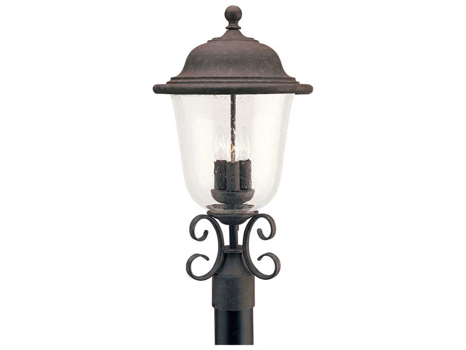 Trafalgar 3-Light Outdoor Post Light in Oxidized Bronze with Clear Seeded Glass
