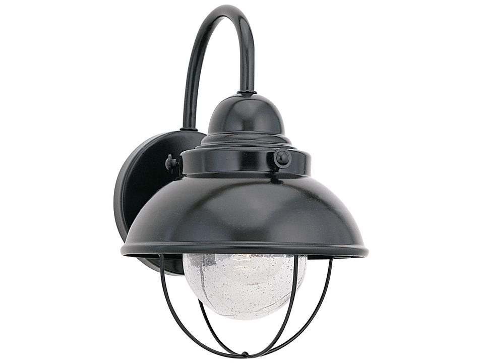 Sebring 1-Light Outdoor Wall Sconce in Black with Clear Seeded Glass