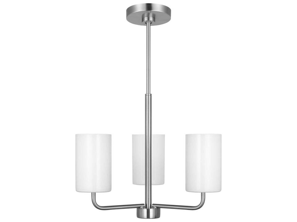 Rhett 3-Light Chandelier in Brushed Steel with White Glass