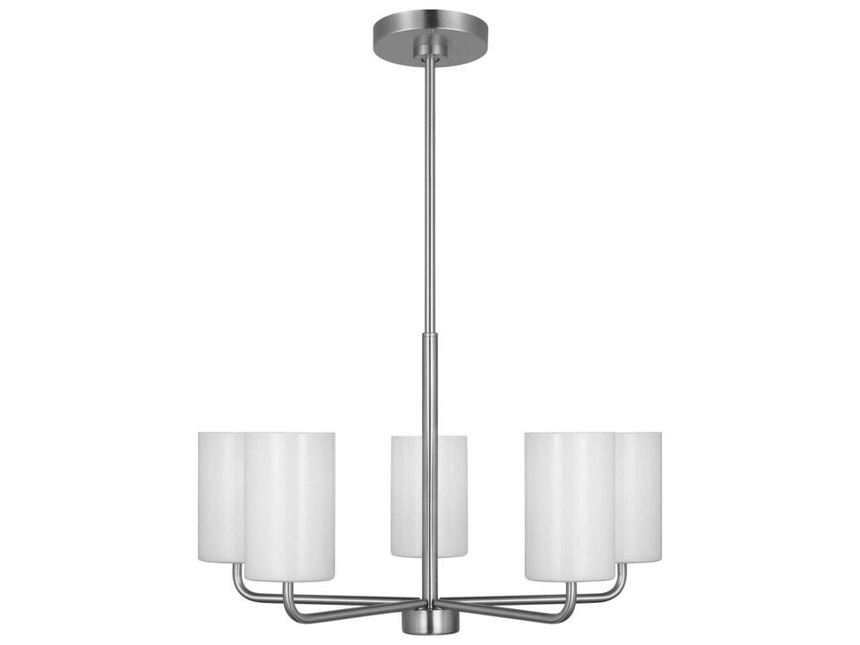 Rhett 5-Light Chandelier in Brushed Steel with White Glass Shades