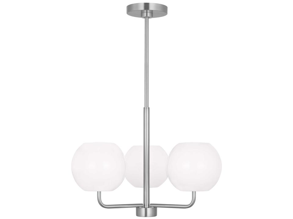 Rory 3-Light Chandelier in Brushed Steel with Opal Glass Shades
