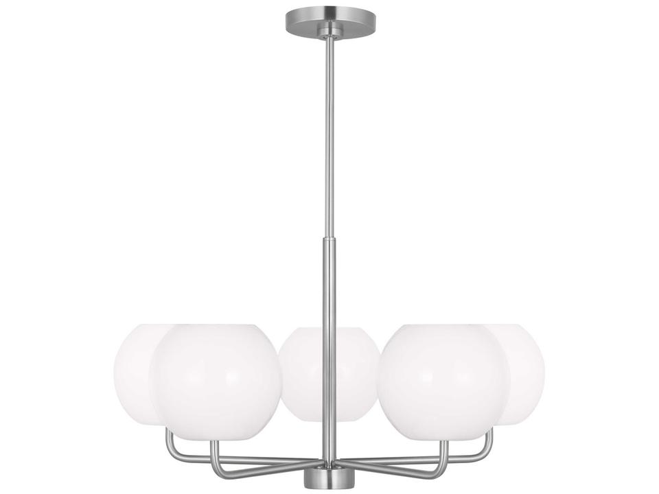 Rory 5-Light Chandelier in Brushed Steel with Opal Glass Shades