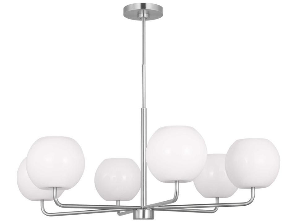 6-Light Rory Chandelier in Brushed Steel with Opal Glass