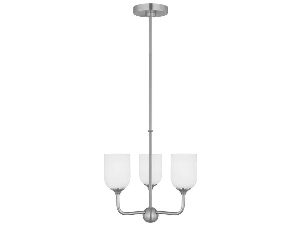 3-Light Emile Chandelier in Brushed Steel with Etched Glass