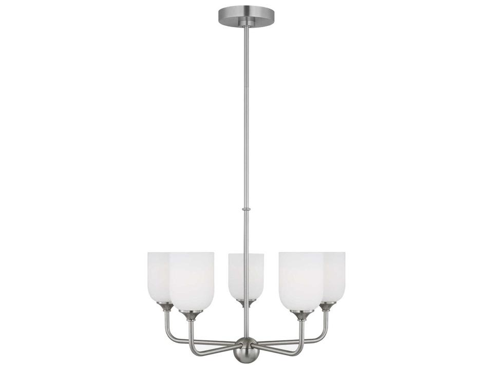 Emile 5-Light Chandelier in Brushed Steel with Etched-White Glass