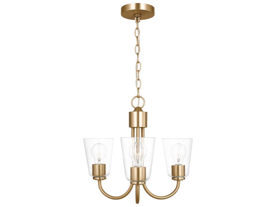 Miles 3-Light Chandelier in Satin Brass with Clear Glass