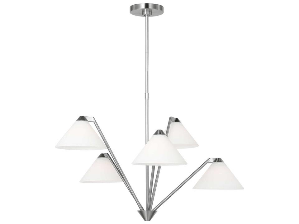 Werley 5-Light Chandelier in Brushed Nickel with Etched White Glass Shades
