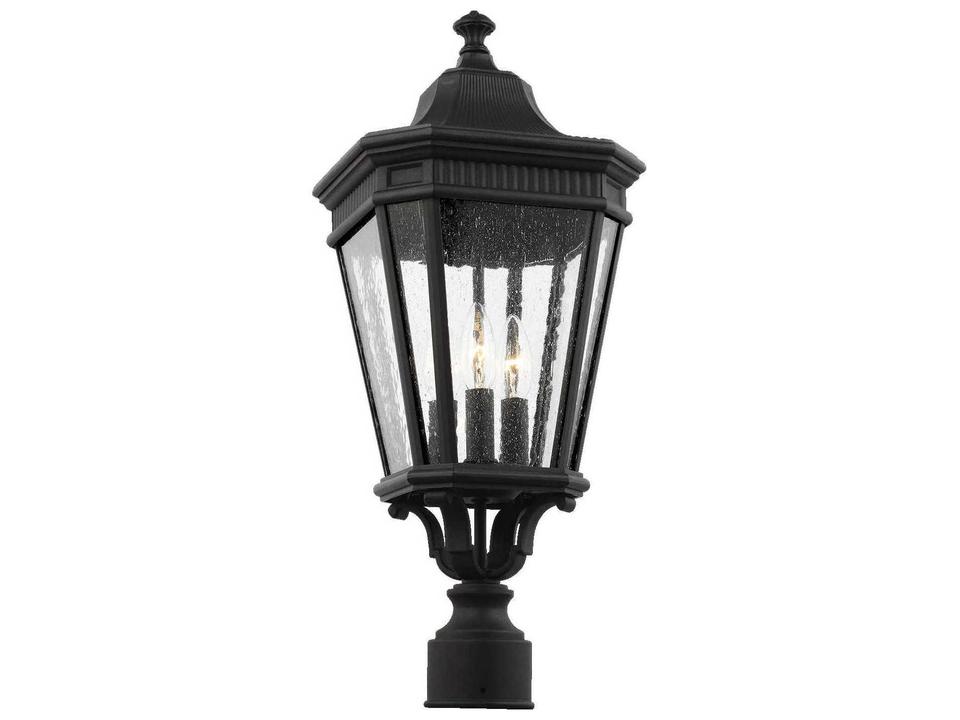 Cotswold Lane 3-Light Outdoor Post Lantern in Black with Clear Seeded Glass