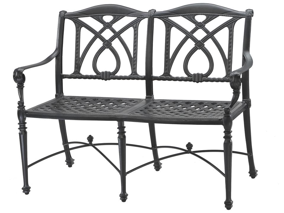 Grand Terrace Cast Aluminum Outdoor Bench with Arms in Desert Bronze and Vintage Finish