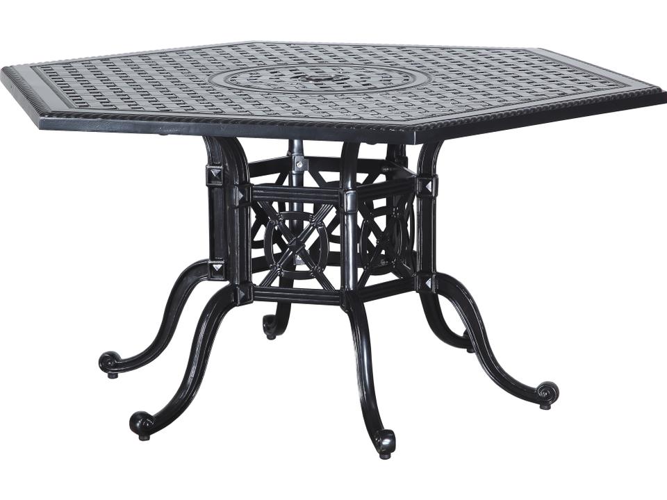 Grand Terrace Cast Aluminum Hexagon Patio Dining Table with Umbrella Hole