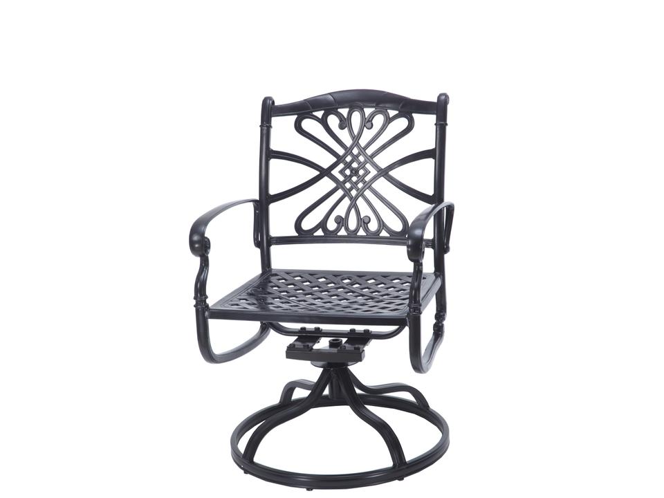 Bella Vista Cast Aluminum Swivel Rocker Dining Arm Chair in Midnight Gold