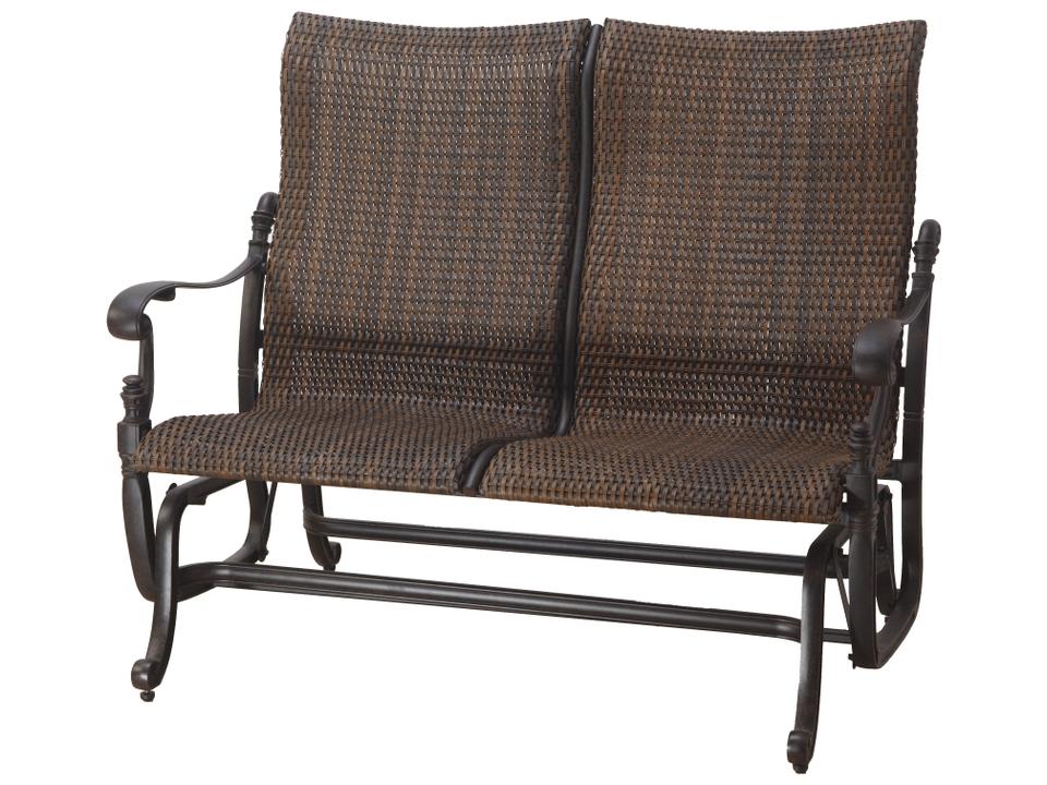 Florence Woven High Back Outdoor Loveseat Glider in Desert Bronze
