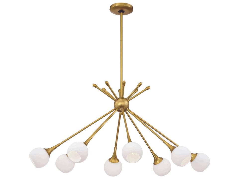 Pontil 8-Light Linear Chandelier in Honey Gold with Etched Opal Glass