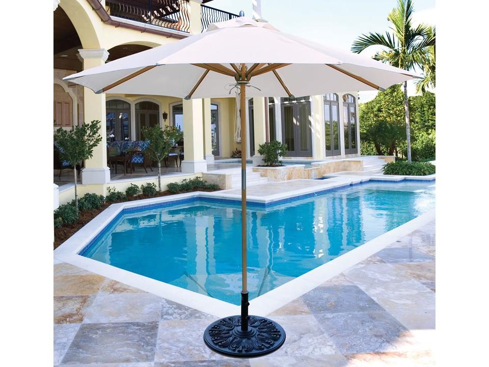 Teak Collection 9-Foot Octagon Outdoor Market Umbrella with Pulley Lift