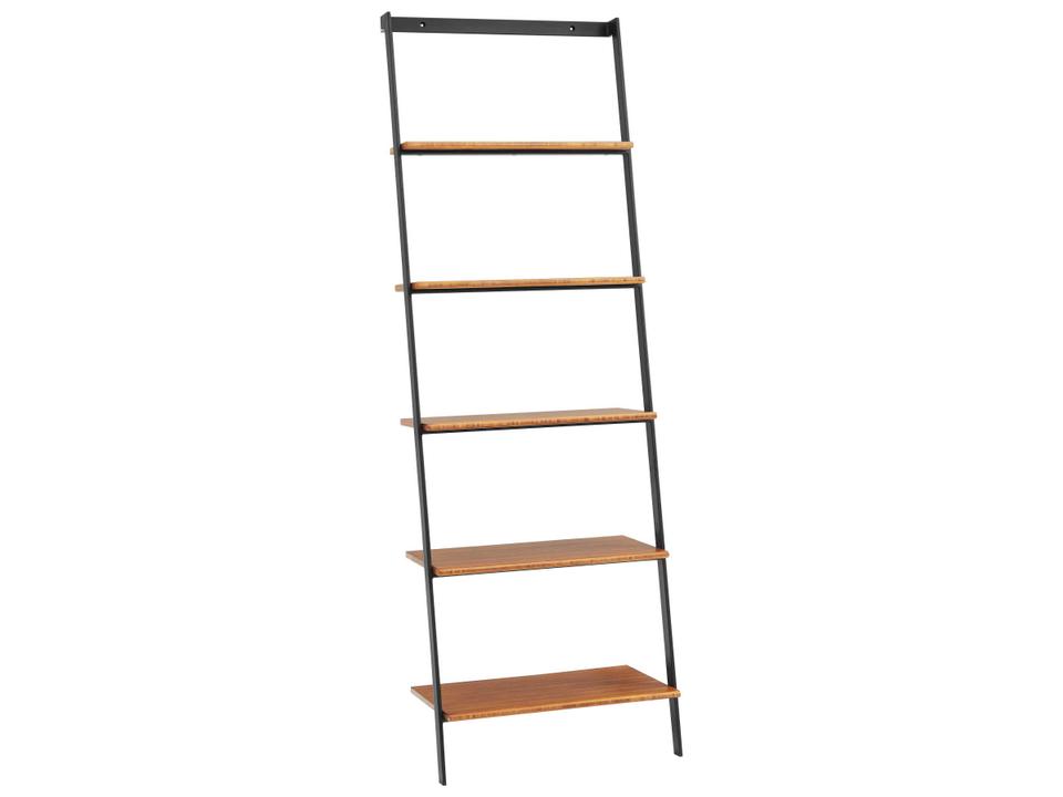 Studio Plus 5-Shelf Leaning Bookcase in Amber Bamboo and Powder-Coated Steel