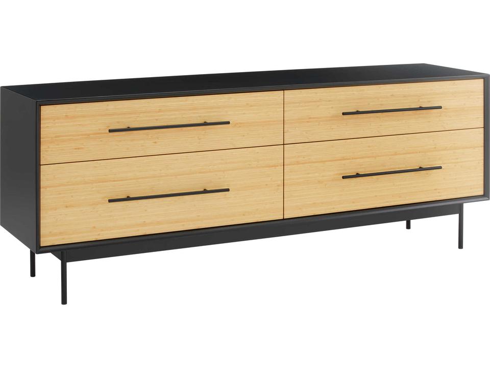 Santa Cruz 4-Drawer Bamboo Double Dresser in Wheat and Black