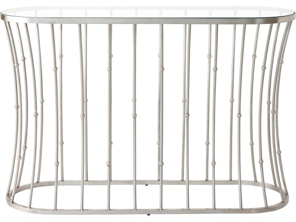 Aurora Oval Glass Console Table in Brushed Nickel