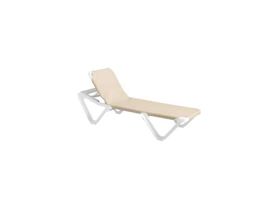 Nautical Sling Resin White Adjustable Outdoor Chaise Lounge in Khaki