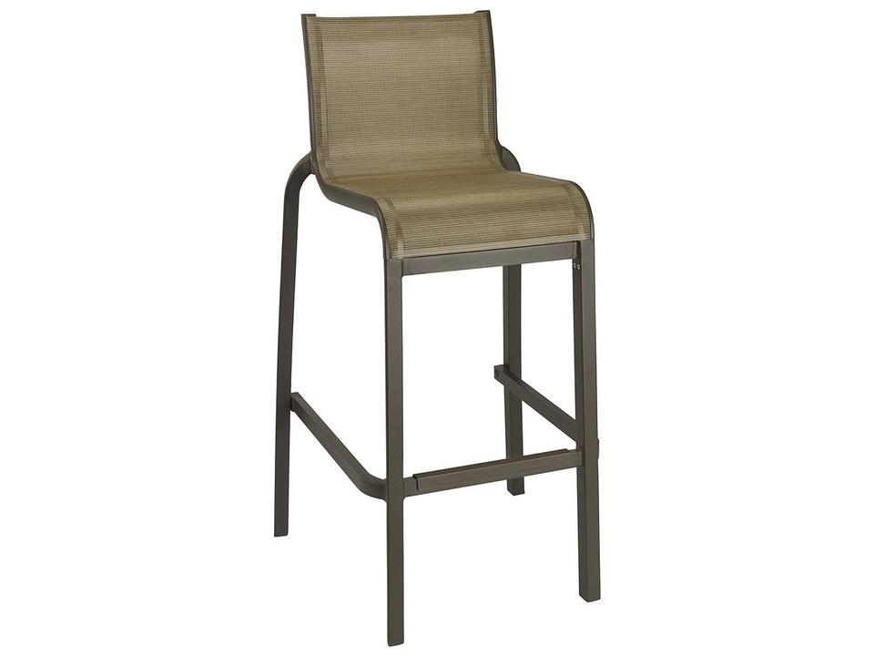 Sunset Sling Aluminum Resin Fusion Bronze Armless Outdoor Bar Stool in Cognac