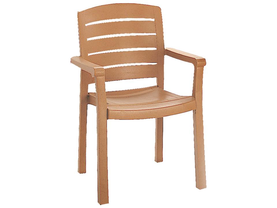 Acadia Resin Teakwood Stacking Patio Dining Arm Chair