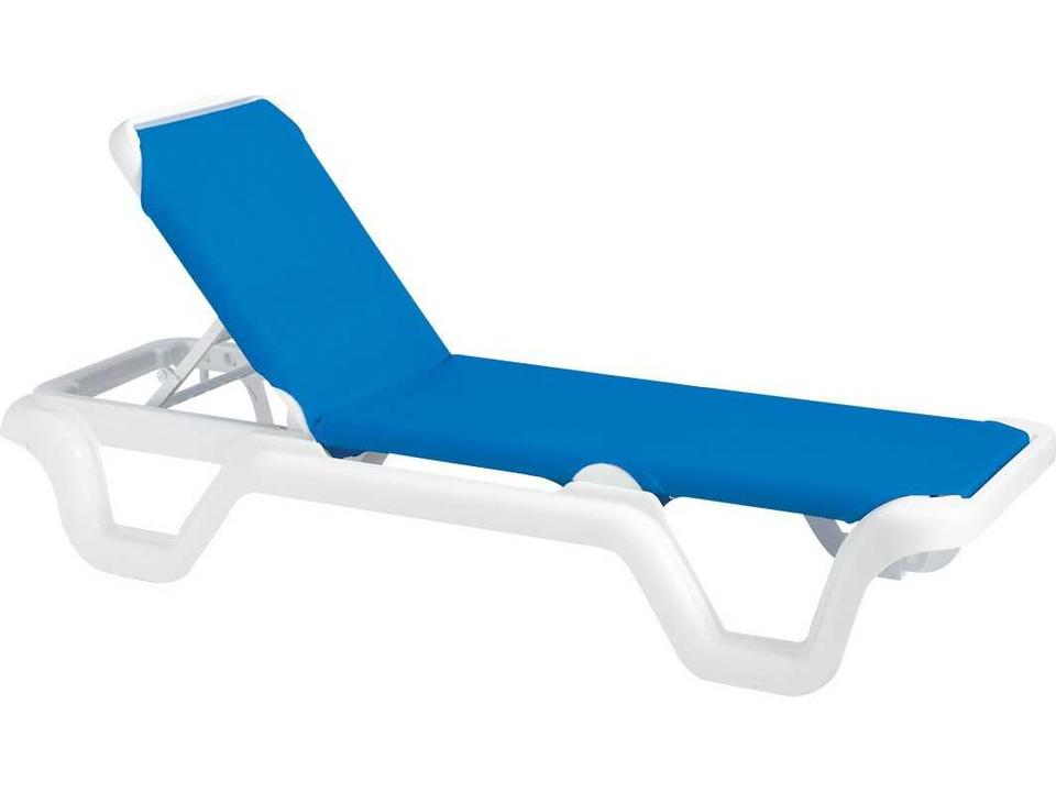 Marina Sling Resin White Adjustable Patio Chaise Lounge in Blue