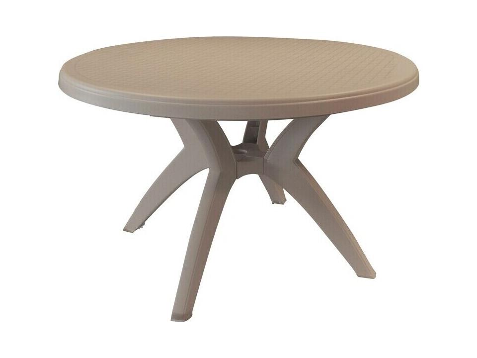 Ibiza Resin French Taupe Round Patio Dining Table with Umbrella Hole