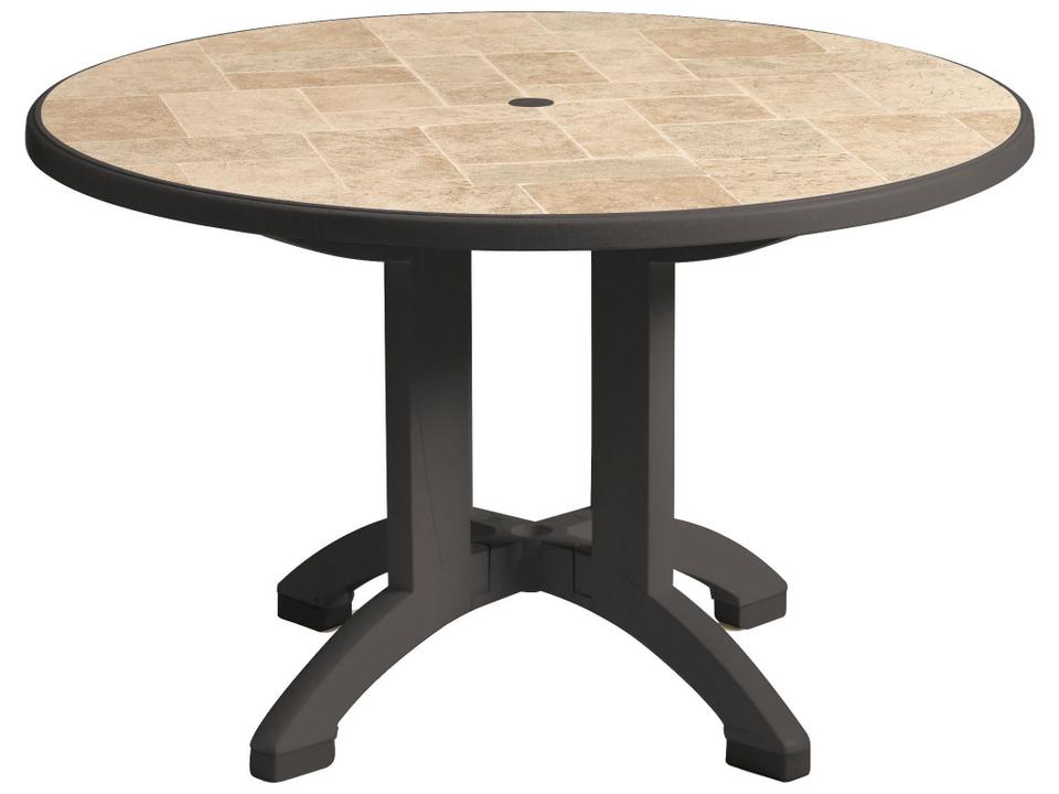 Aquaba Classic Resin Charcoal Round Toscana Top Patio Dining Table with Umbrella Hole