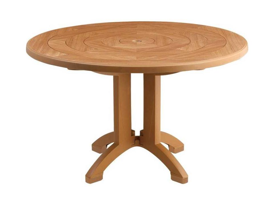 Aquaba Classic Resin Teakwood Round Teakwood Top Outdoor Dining Table with Umbrella Hole
