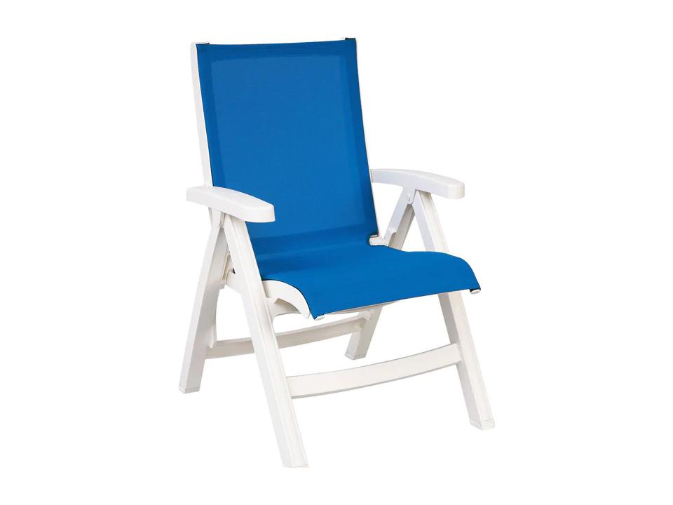 Jamaica Beach Sling Resin White Midback Folding Patio Lounge Chair in Royal Blue