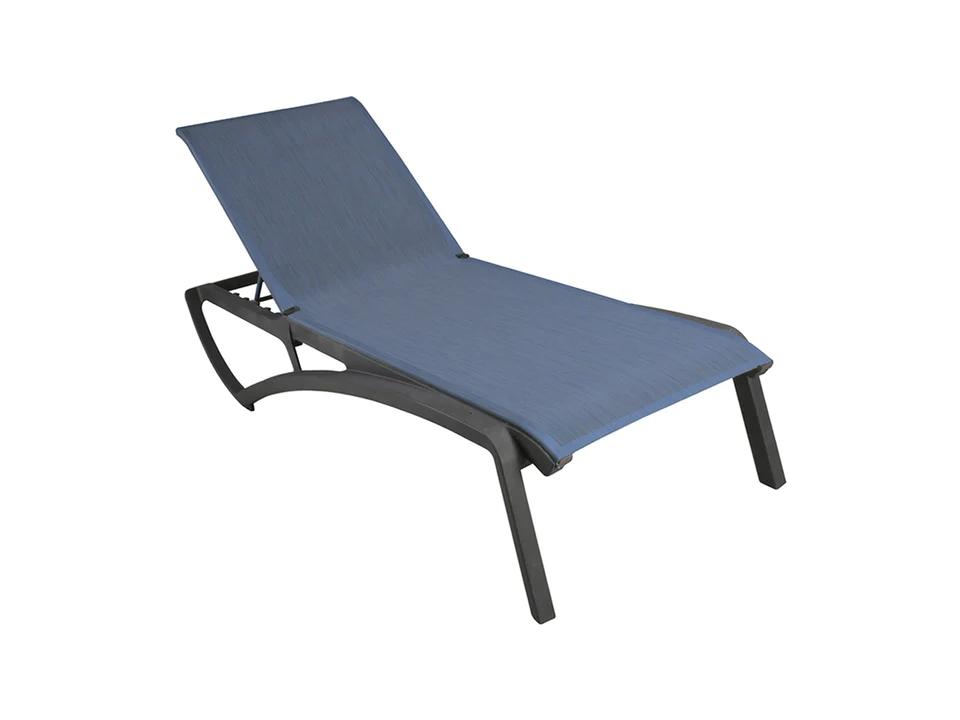 Sunset Aluminum Resin Volcanic Black Outdoor Chaise Lounge in Madras Blue
