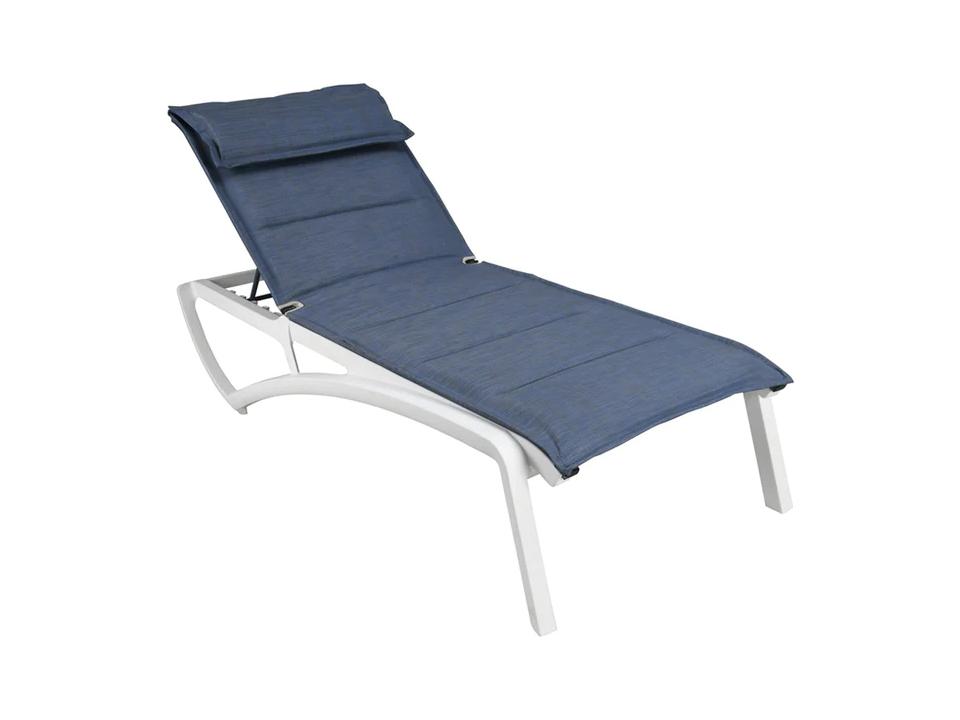 Sunset Sling Aluminum Resin Glacier White Comfort Outdoor Patio Chaise Lounge in Madras Blue