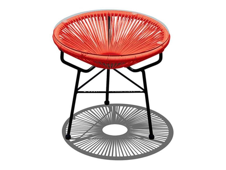 Closeouts Acapulco Steel Woven Strap Round Glass Top End table/Ottoman