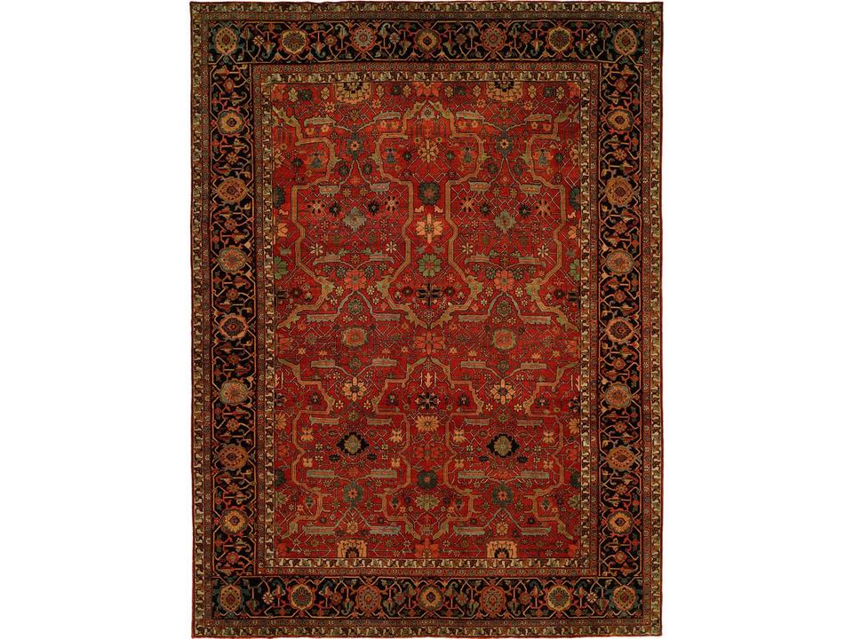 Antique Heriz Hand-Knotted Wool Area Rug in Red and Blue