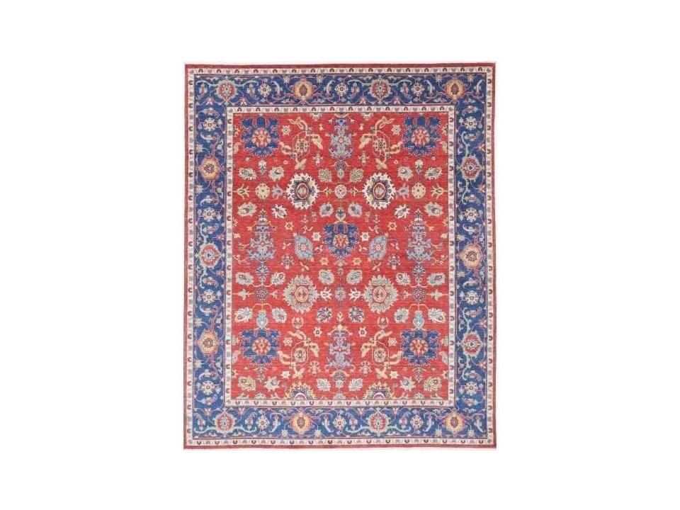 Traditional Wool Area Rug in Red and Navy