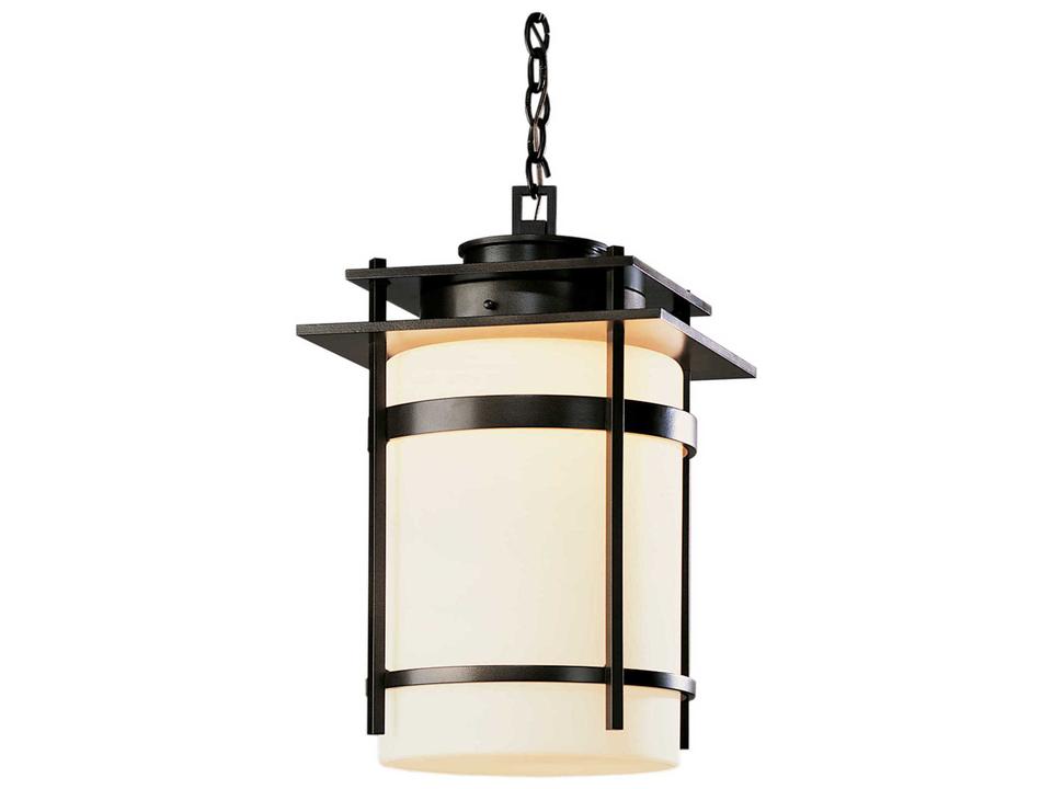 Banded 1-Light Outdoor Pendant in Coastal Oil Rubbed Bronze with Opal Glass