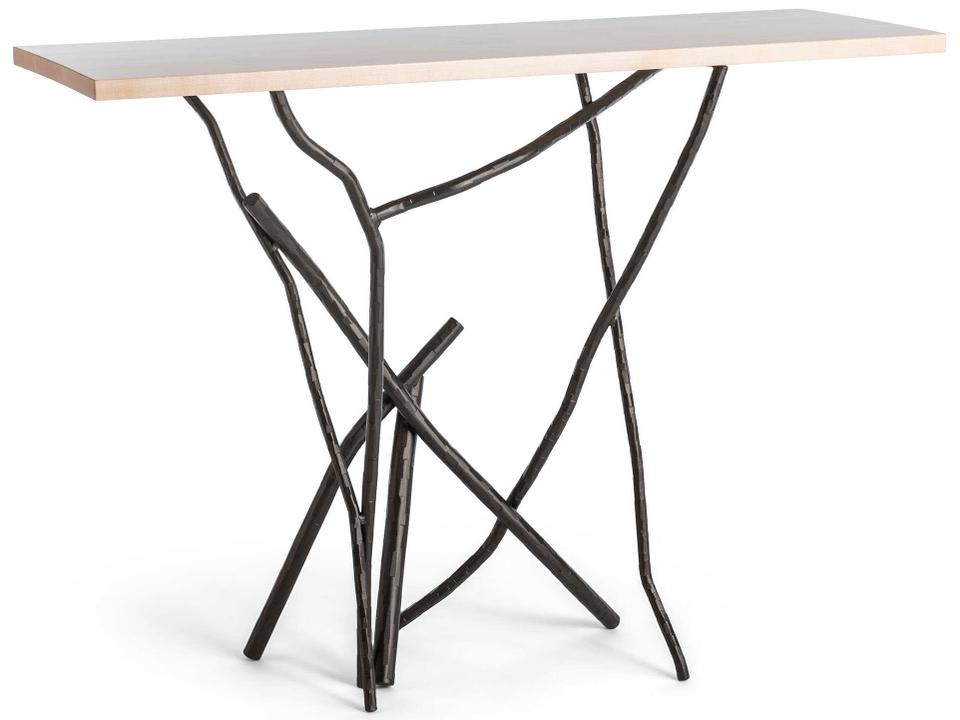 Brindille Rectangular Wood Top Console Table with Hammered Aluminum Legs