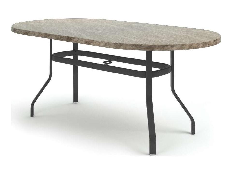 Slate 84 Inch Oval Faux Stone Counter Table with Umbrella Hole