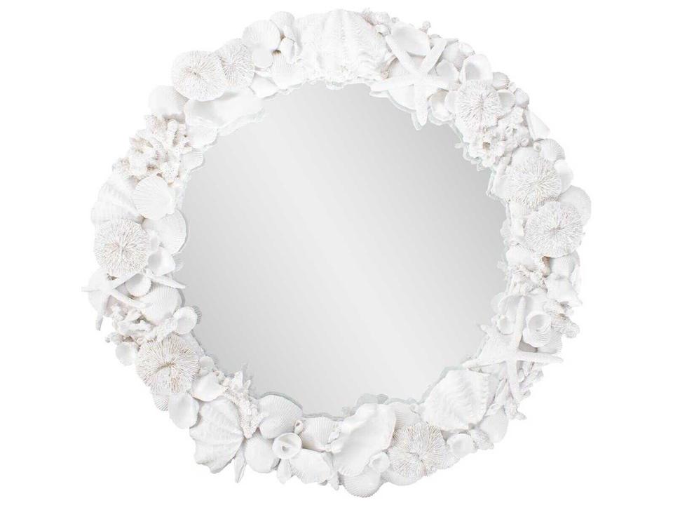 Whitewater Shell Round Wall Mirror in Matte White Polyresin
