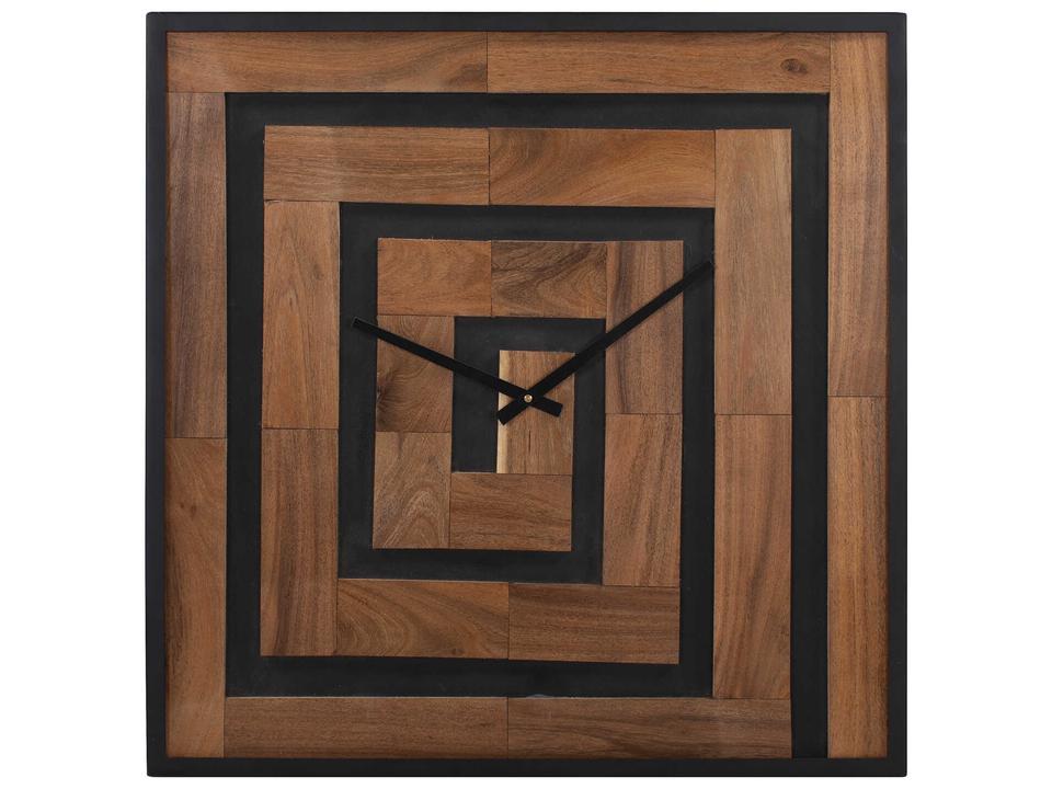Helix Wooden Square Wall Clock in Textured Black and Brown