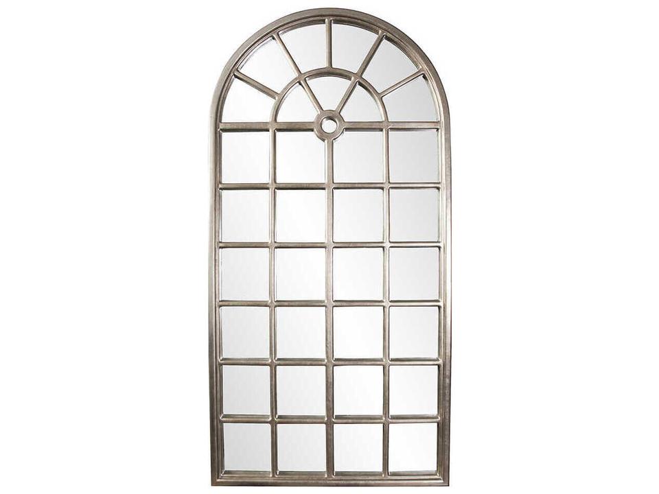 Mirabel Arched Window Pane Wall Mirror in Champagne Silver Leaf