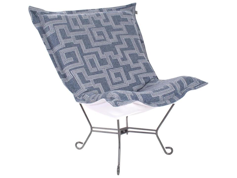 Puff Scroll Outdoor Lounge Chair in Syros Denim