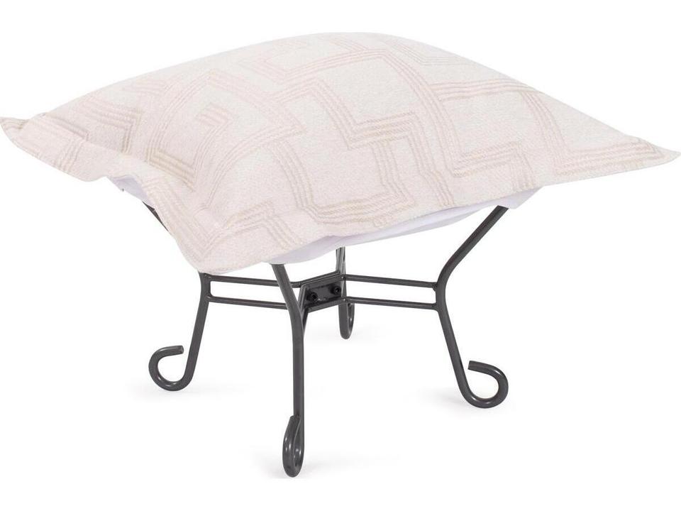 Syros Puff Scroll Outdoor Ottoman in Natural Olefin Fabric