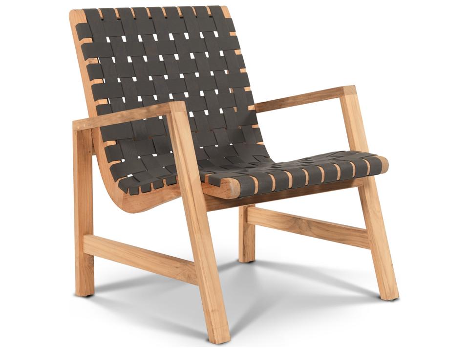 Aero Wood Taupe Grey Teak Strap Lounge Chair