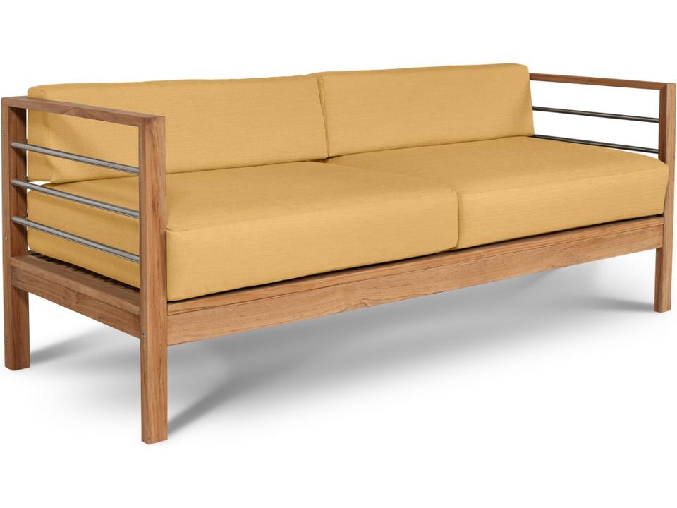 Soho Wood Dupione Cornsilk Teak Cushion Sofa