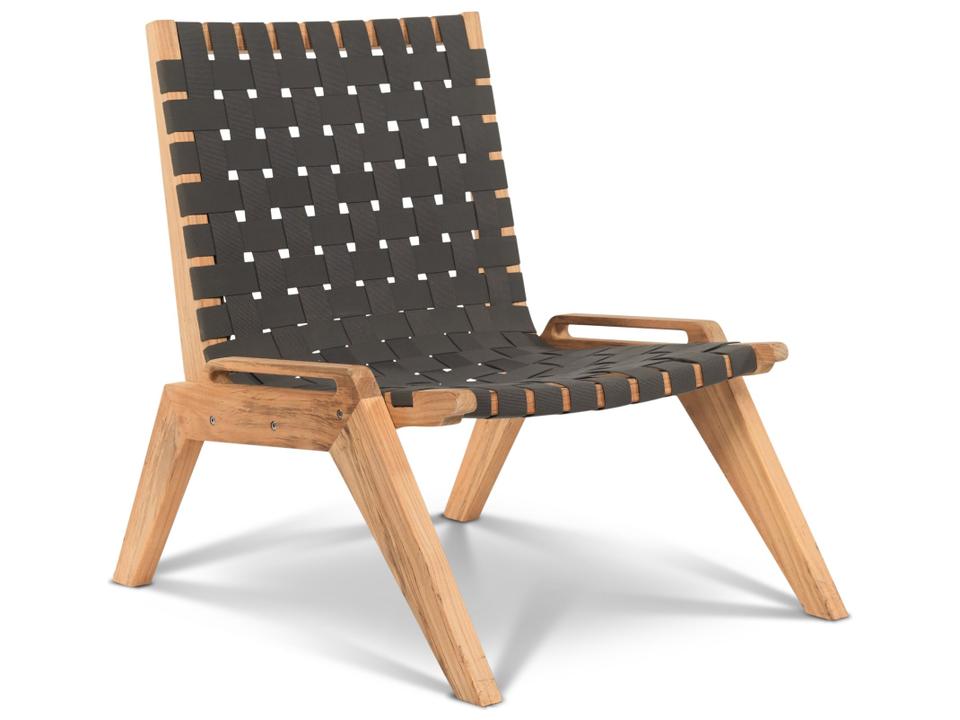 Draper Wood Taupe Grey Teak Strap Lounge Chair