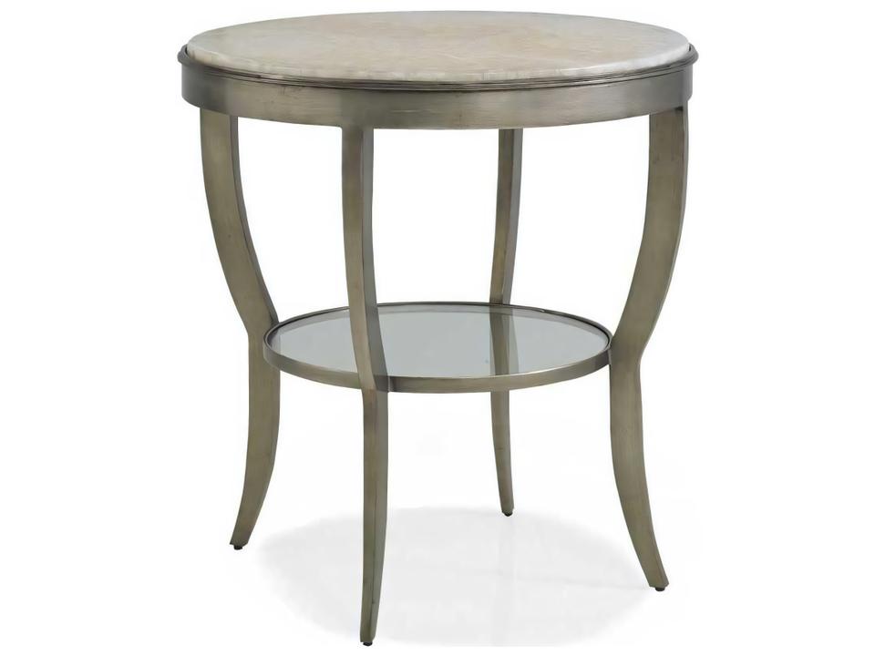 A La Carte Round End Table with Champagne Metal Base and Onyx Top