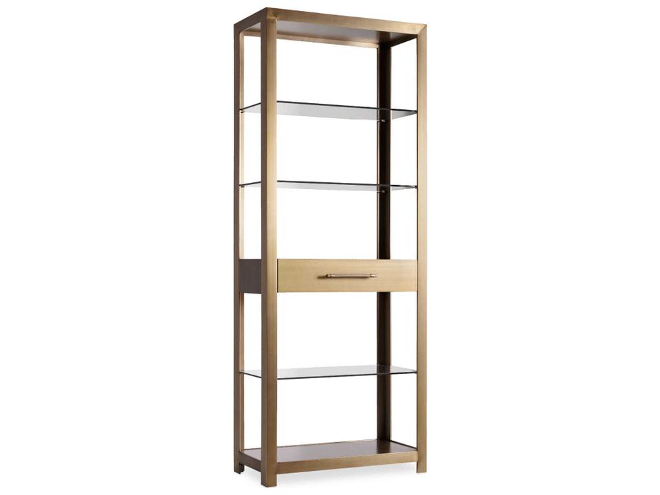 Curata Bunching Bookcase with Tinted Glass Shelves and Brushed Brass Accents
