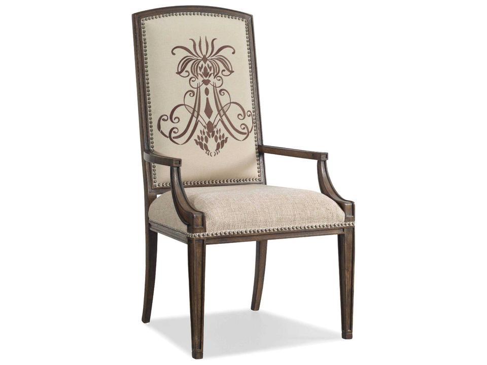 Rhapsody Insignia Upholstered Dining Arm Chair in Aurora Ecru