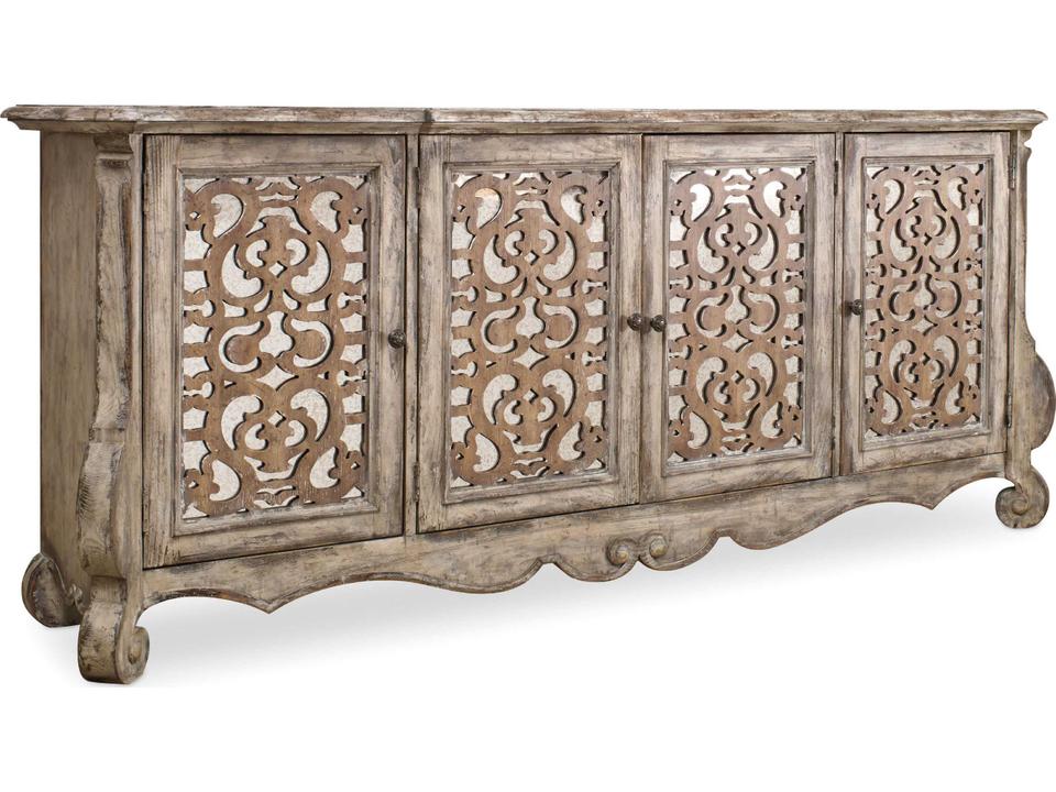 Chatelet Mirrored Fretwork Credenza in Caramel Froth and Paris Vintage